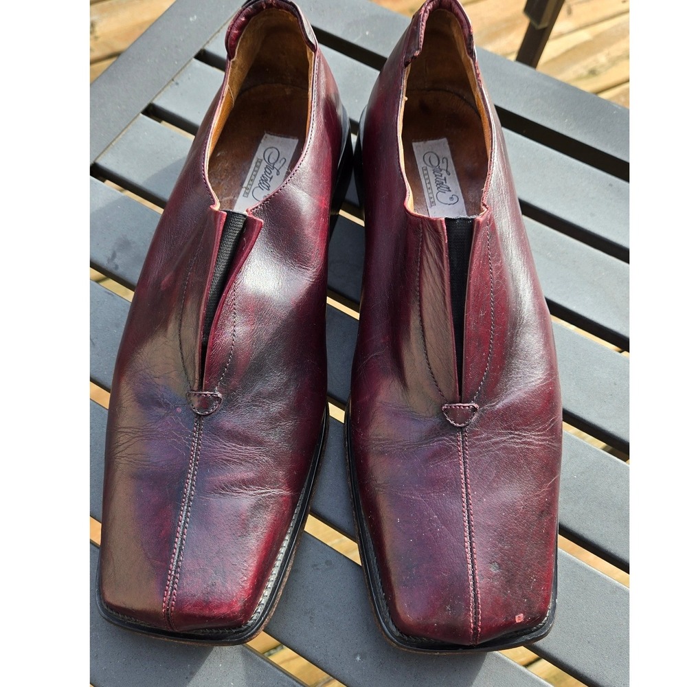 Fratelli Footwear Mens Burgundy Leather Square Toe Slip On Loafers 12M